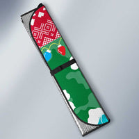 Maldives Christmas Auto Sun Shade with Surfing Santa Claus Tropical Flowers and Holiday Wave - Wonder Print Shop