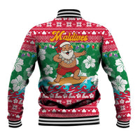 Maldives Christmas Baseball Jacket with Surfing Santa Claus Tropical Flowers and Holiday Wave - Wonder Print Shop