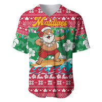 Maldives Christmas Baseball Jersey with Surfing Santa Claus Tropical Flowers and Holiday Wave - Wonder Print Shop