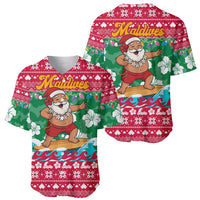 Maldives Christmas Baseball Jersey with Surfing Santa Claus Tropical Flowers and Holiday Wave - Wonder Print Shop