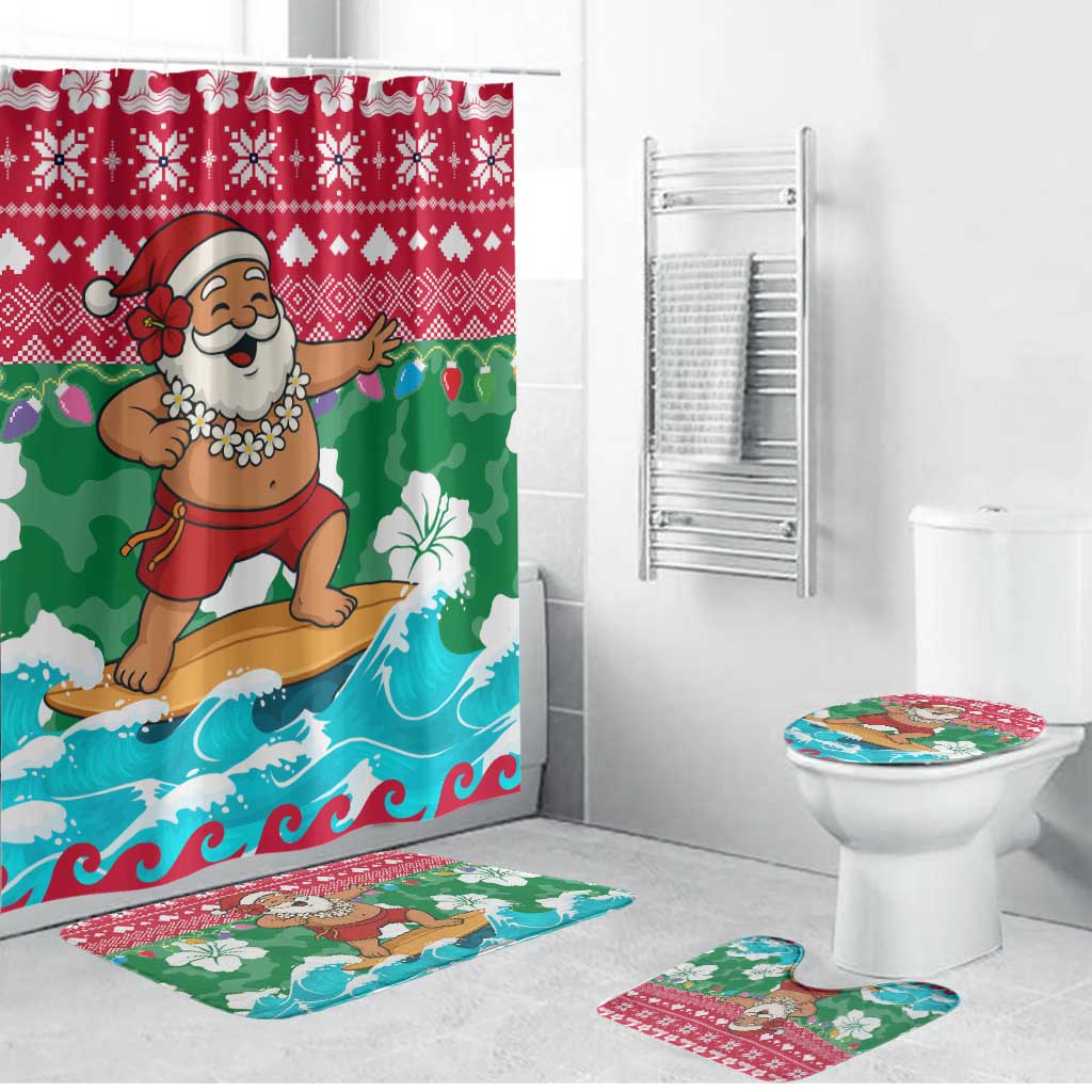 Maldives Christmas Bathroom Set with Surfing Santa Claus Tropical Flowers and Holiday Wave - Wonder Print Shop