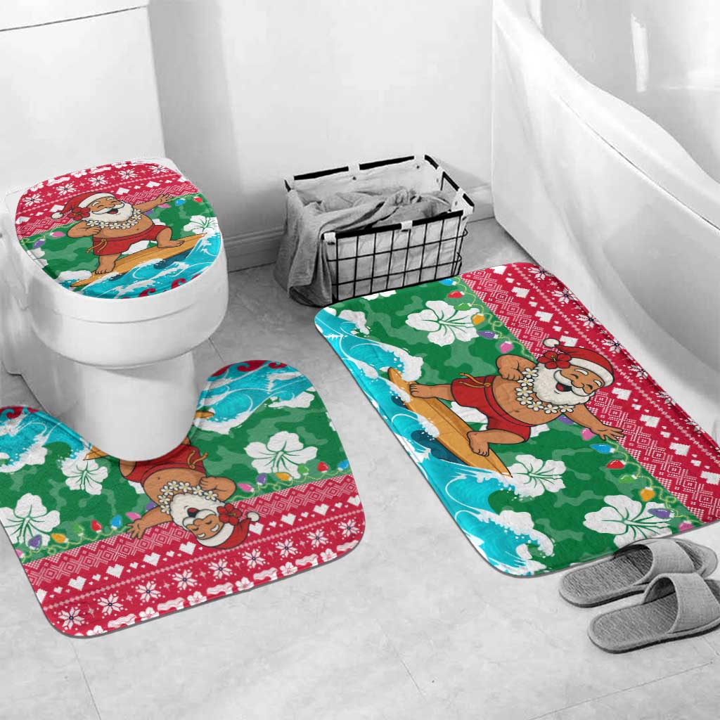 Maldives Christmas Bathroom Set with Surfing Santa Claus Tropical Flowers and Holiday Wave - Wonder Print Shop