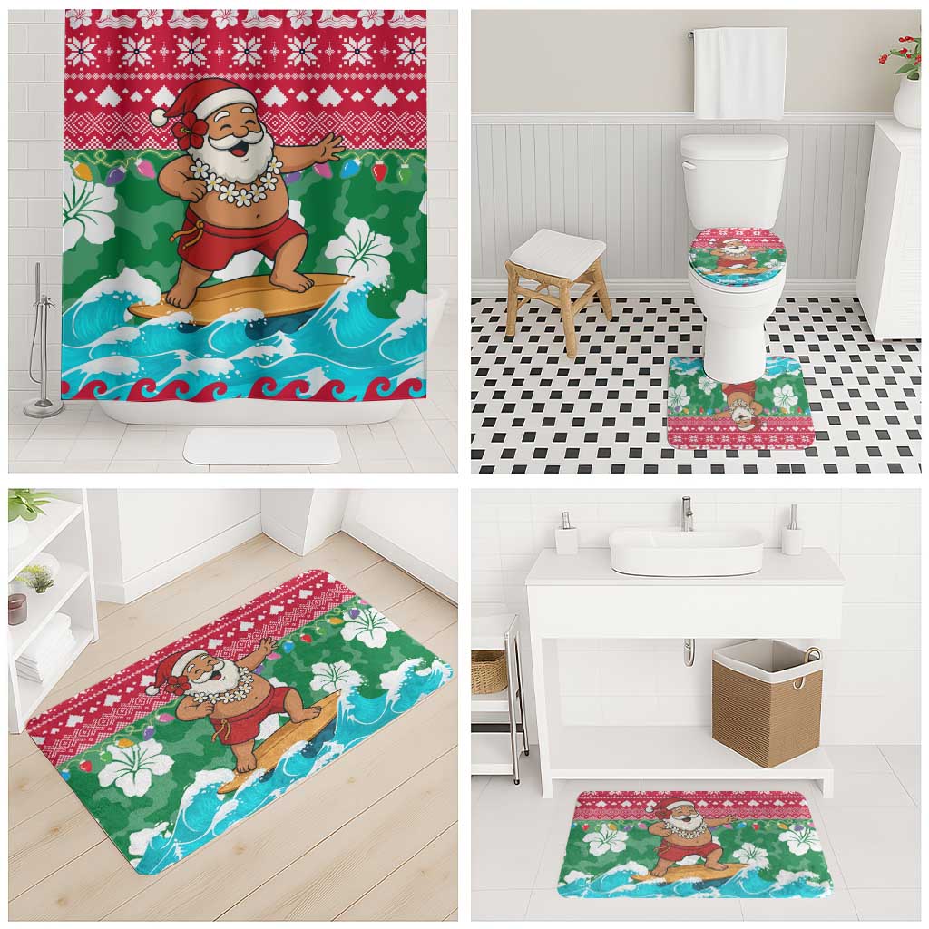 Maldives Christmas Bathroom Set with Surfing Santa Claus Tropical Flowers and Holiday Wave - Wonder Print Shop