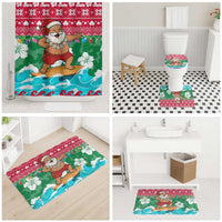 Maldives Christmas Bathroom Set with Surfing Santa Claus Tropical Flowers and Holiday Wave - Wonder Print Shop