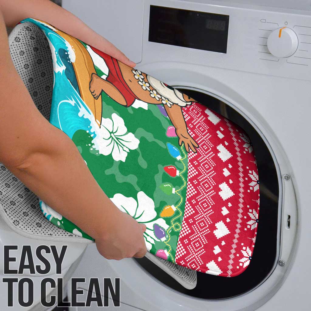 Maldives Christmas Bathroom Set with Surfing Santa Claus Tropical Flowers and Holiday Wave - Wonder Print Shop