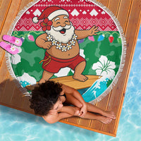 Maldives Christmas Beach Blanket with Surfing Santa Claus Tropical Flowers and Holiday Wave - Wonder Print Shop