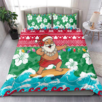 Maldives Christmas Bedding Set with Surfing Santa Claus Tropical Flowers and Holiday Wave - Wonder Print Shop