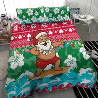Maldives Christmas Bedding Set with Surfing Santa Claus Tropical Flowers and Holiday Wave - Wonder Print Shop