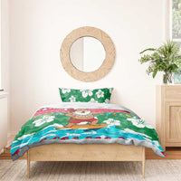 Maldives Christmas Bedding Set with Surfing Santa Claus Tropical Flowers and Holiday Wave - Wonder Print Shop