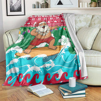 Maldives Christmas Blanket with Surfing Santa Claus Tropical Flowers and Holiday Wave - Wonder Print Shop