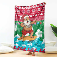 Maldives Christmas Blanket with Surfing Santa Claus Tropical Flowers and Holiday Wave - Wonder Print Shop