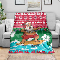 Maldives Christmas Blanket with Surfing Santa Claus Tropical Flowers and Holiday Wave - Wonder Print Shop