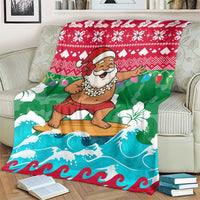 Maldives Christmas Blanket with Surfing Santa Claus Tropical Flowers and Holiday Wave - Wonder Print Shop