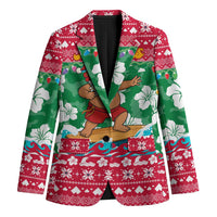 Maldives Christmas Blazer with Surfing Santa Claus Tropical Flowers and Holiday Wave - Wonder Print Shop