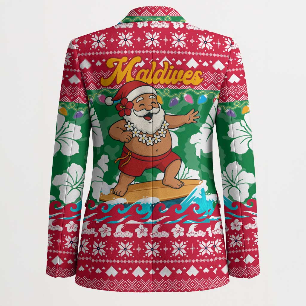 Maldives Christmas Blazer with Surfing Santa Claus Tropical Flowers and Holiday Wave - Wonder Print Shop