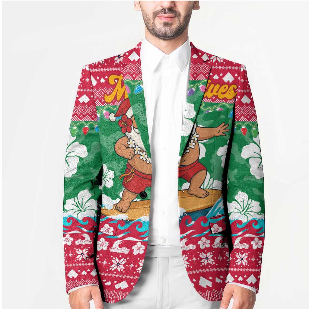 Maldives Christmas Blazer with Surfing Santa Claus Tropical Flowers and Holiday Wave - Wonder Print Shop