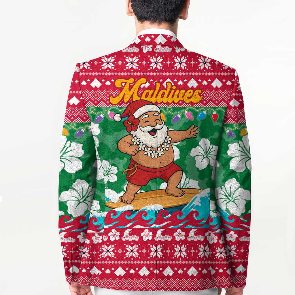 Maldives Christmas Blazer with Surfing Santa Claus Tropical Flowers and Holiday Wave - Wonder Print Shop