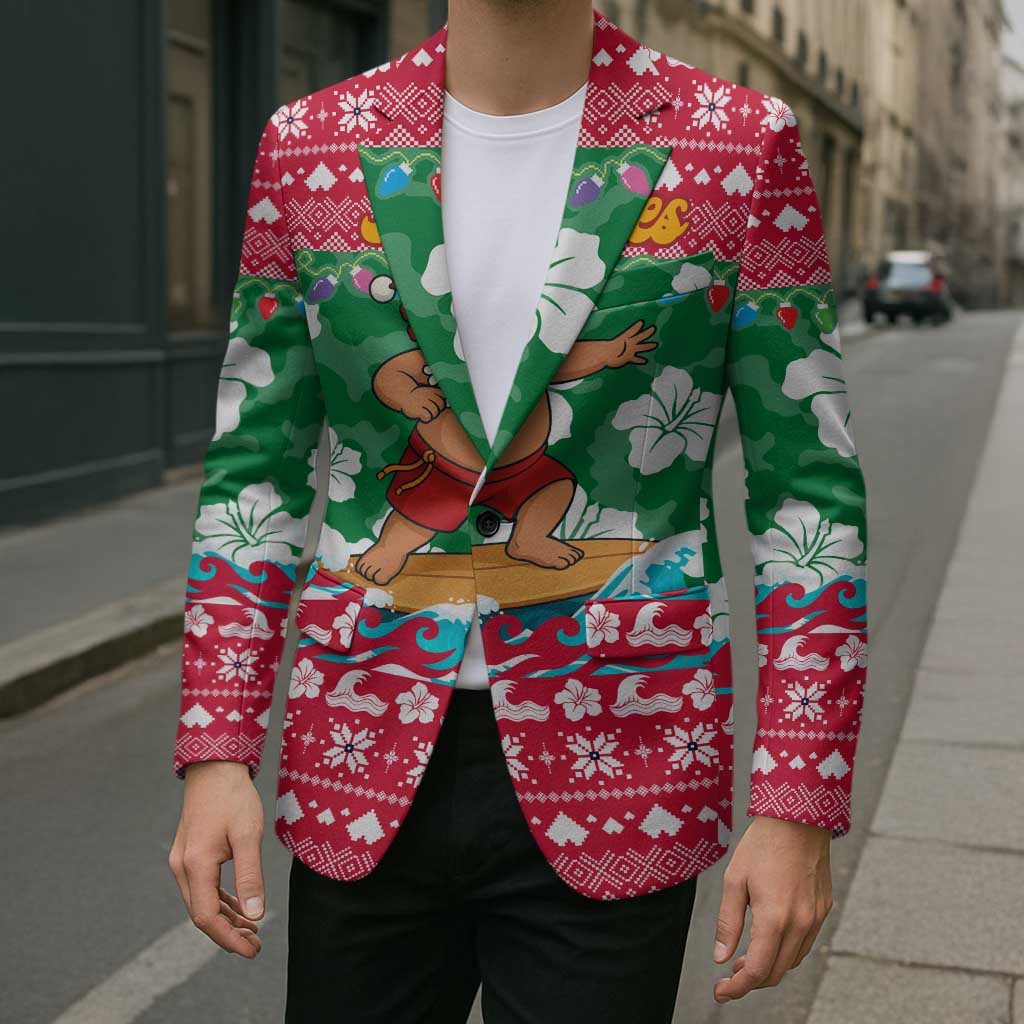 Maldives Christmas Blazer with Surfing Santa Claus Tropical Flowers and Holiday Wave - Wonder Print Shop