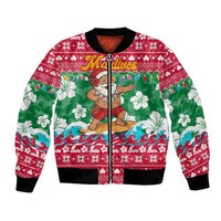 Maldives Christmas Bomber Jacket with Surfing Santa Claus Tropical Flowers and Holiday Wave - Wonder Print Shop