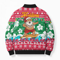 Maldives Christmas Bomber Puffer Jacket with Surfing Santa Claus Tropical Flowers and Holiday Wave - Wonder Print Shop