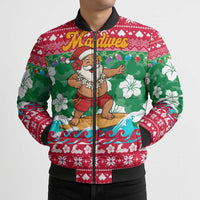 Maldives Christmas Bomber Puffer Jacket with Surfing Santa Claus Tropical Flowers and Holiday Wave - Wonder Print Shop