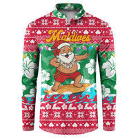 Maldives Christmas Button Sweatshirt with Surfing Santa Claus Tropical Flowers and Holiday Wave - Wonder Print Shop