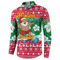 Maldives Christmas Button Sweatshirt with Surfing Santa Claus Tropical Flowers and Holiday Wave - Wonder Print Shop