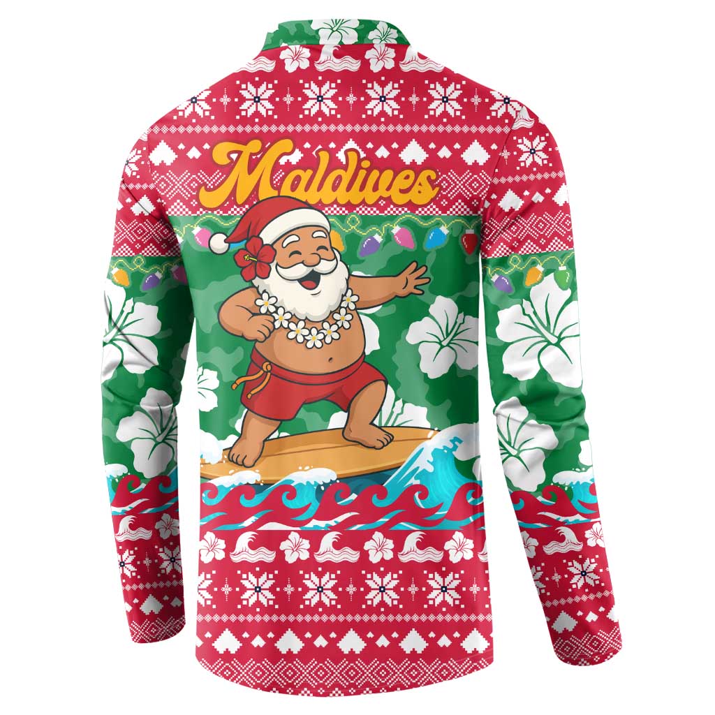 Maldives Christmas Button Sweatshirt with Surfing Santa Claus Tropical Flowers and Holiday Wave - Wonder Print Shop