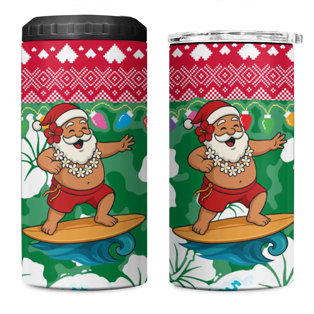 Maldives Christmas 4 in 1 Can Cooler Tumbler with Surfing Santa Claus Tropical Flowers and Holiday Wave - Wonder Print Shop