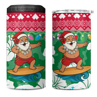Maldives Christmas 4 in 1 Can Cooler Tumbler with Surfing Santa Claus Tropical Flowers and Holiday Wave - Wonder Print Shop