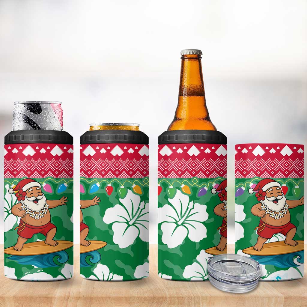 Maldives Christmas 4 in 1 Can Cooler Tumbler with Surfing Santa Claus Tropical Flowers and Holiday Wave - Wonder Print Shop