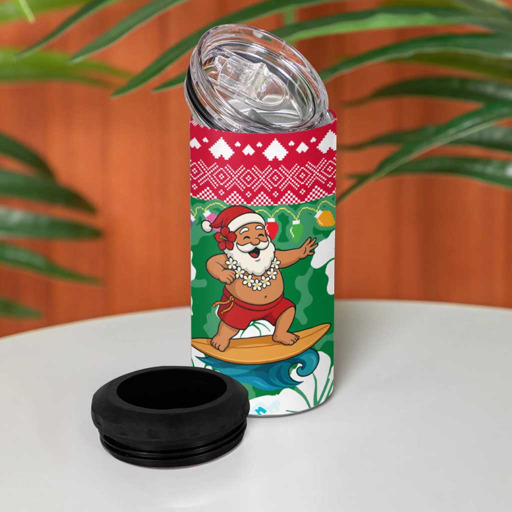 Maldives Christmas 4 in 1 Can Cooler Tumbler with Surfing Santa Claus Tropical Flowers and Holiday Wave - Wonder Print Shop