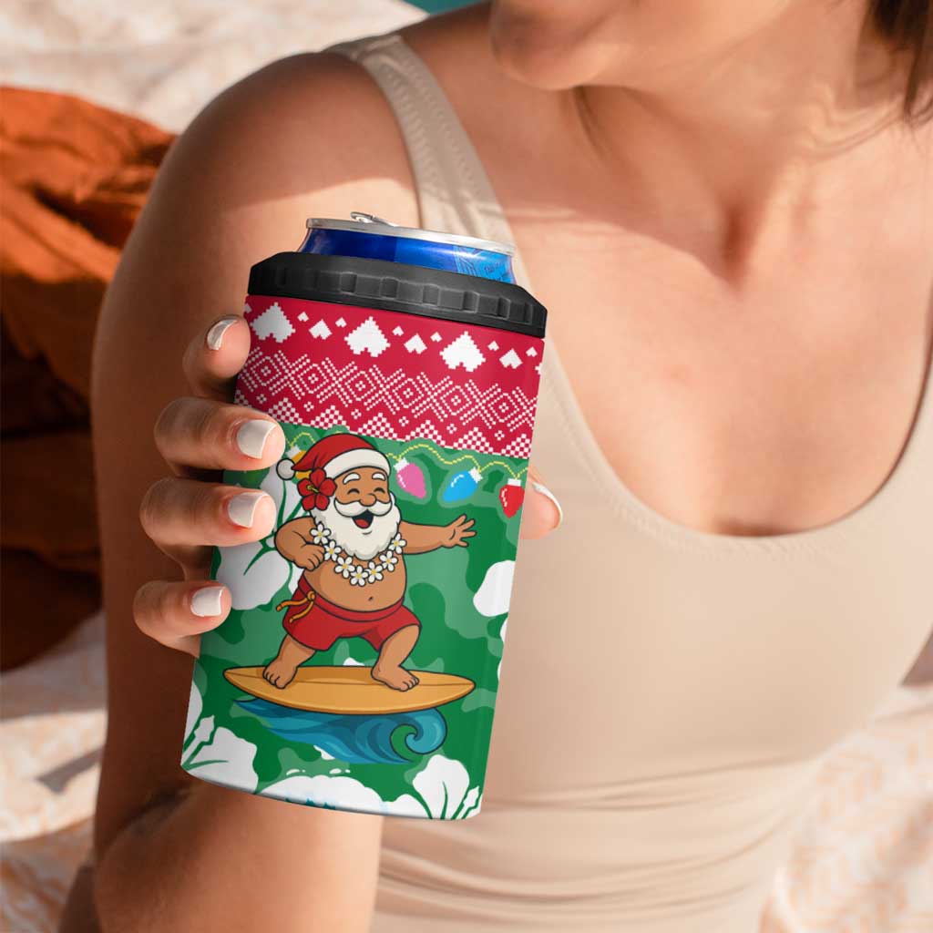 Maldives Christmas 4 in 1 Can Cooler Tumbler with Surfing Santa Claus Tropical Flowers and Holiday Wave - Wonder Print Shop