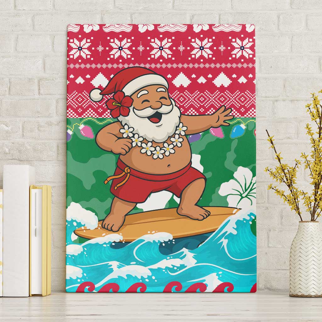 Maldives Christmas Canvas Wall Art with Surfing Santa Claus Tropical Flowers and Holiday Wave - Wonder Print Shop