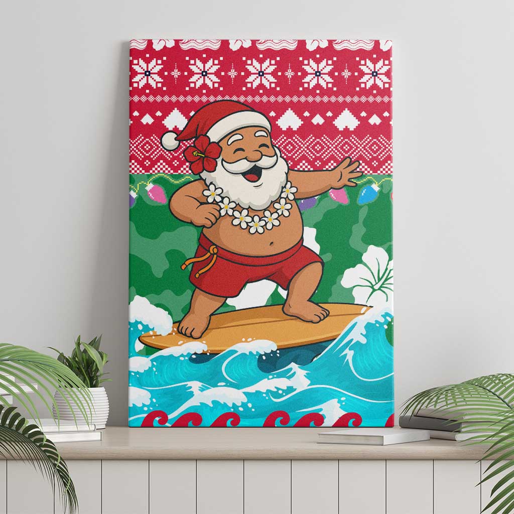 Maldives Christmas Canvas Wall Art with Surfing Santa Claus Tropical Flowers and Holiday Wave - Wonder Print Shop