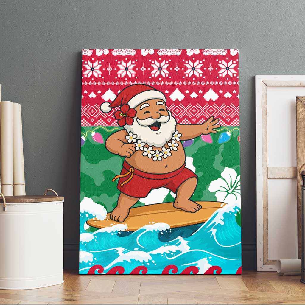 Maldives Christmas Canvas Wall Art with Surfing Santa Claus Tropical Flowers and Holiday Wave - Wonder Print Shop