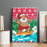 Maldives Christmas Canvas Wall Art with Surfing Santa Claus Tropical Flowers and Holiday Wave - Wonder Print Shop