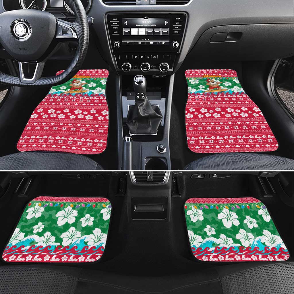 Maldives Christmas Car Mats with Surfing Santa Claus Tropical Flowers and Holiday Wave - Wonder Print Shop