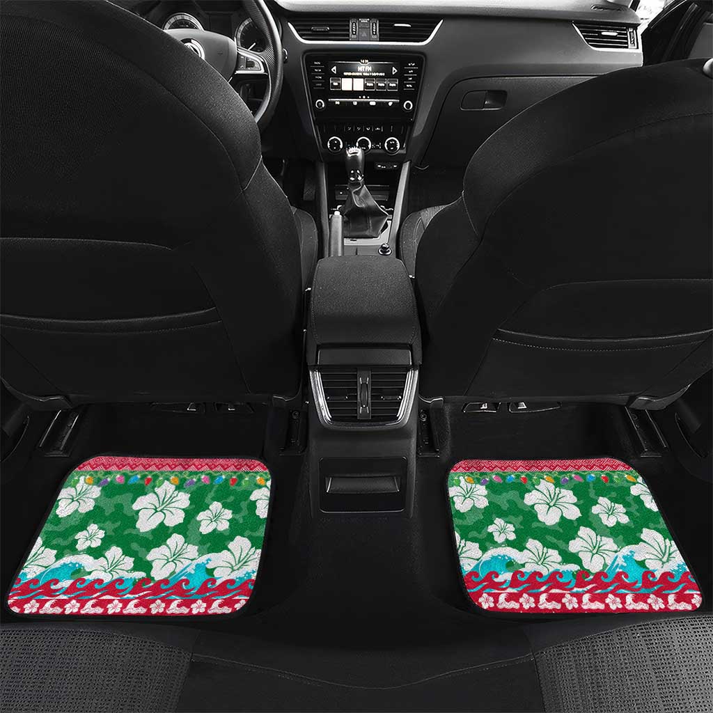 Maldives Christmas Car Mats with Surfing Santa Claus Tropical Flowers and Holiday Wave - Wonder Print Shop