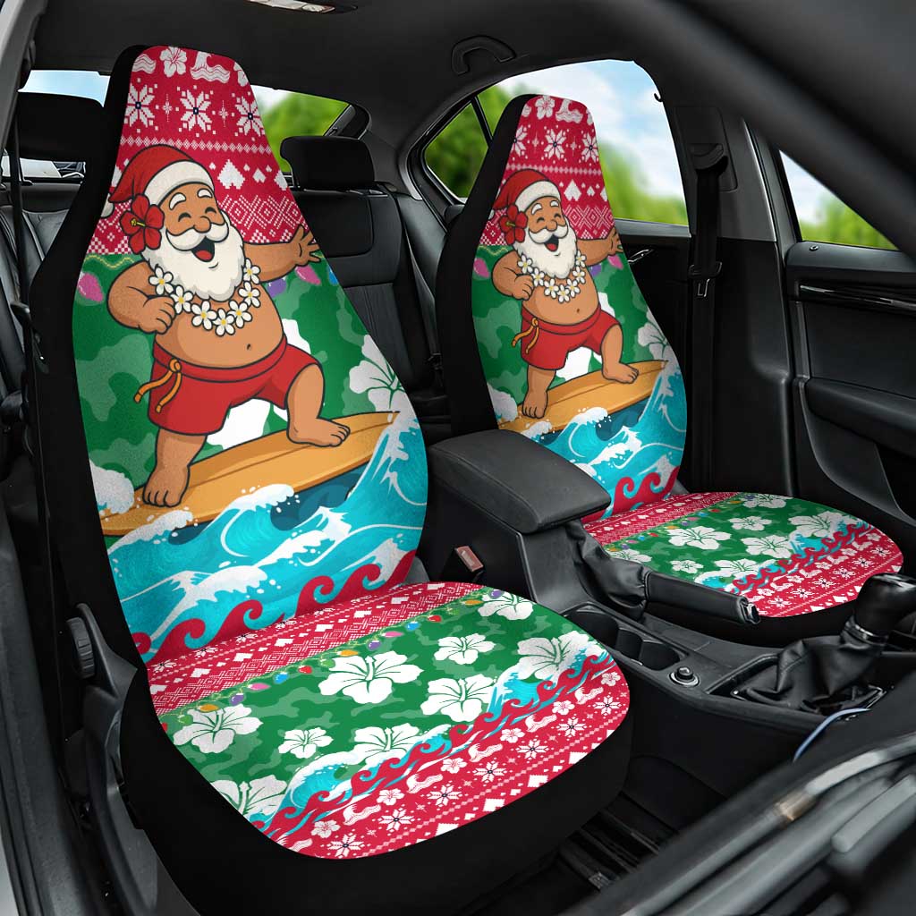 Maldives Christmas Car Seat Cover with Surfing Santa Claus Tropical Flowers and Holiday Wave - Wonder Print Shop