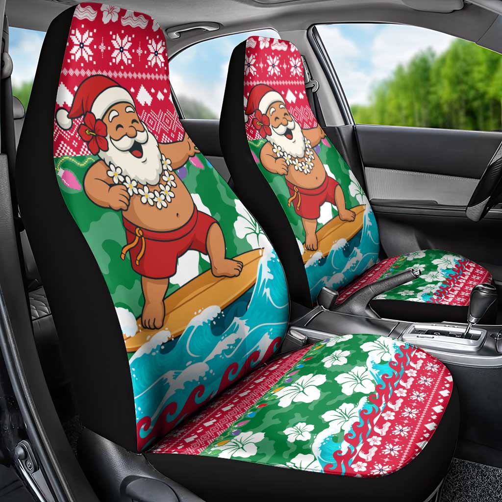 Maldives Christmas Car Seat Cover with Surfing Santa Claus Tropical Flowers and Holiday Wave - Wonder Print Shop