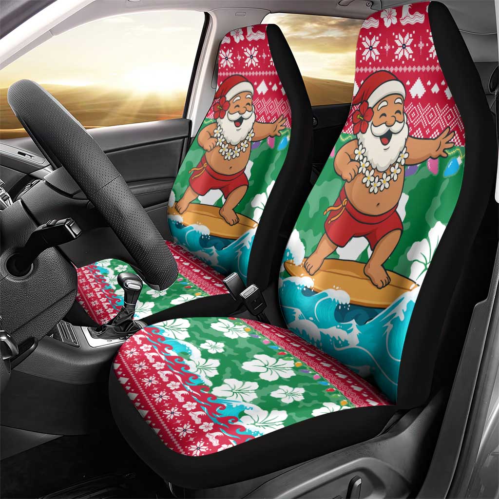Maldives Christmas Car Seat Cover with Surfing Santa Claus Tropical Flowers and Holiday Wave - Wonder Print Shop