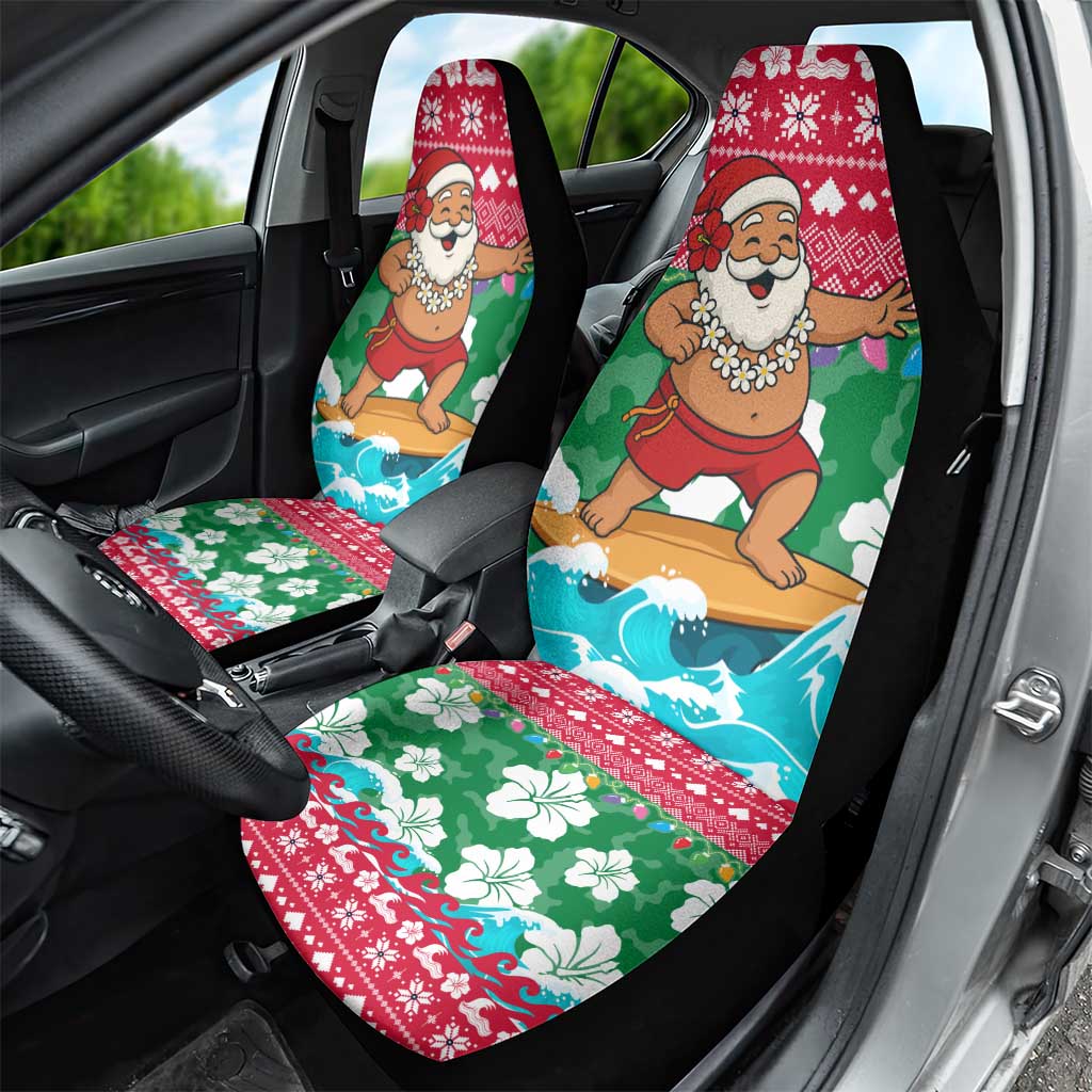 Maldives Christmas Car Seat Cover with Surfing Santa Claus Tropical Flowers and Holiday Wave - Wonder Print Shop