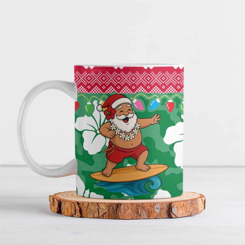 Maldives Christmas Ceramic Mug with Surfing Santa Claus Tropical Flowers and Holiday Wave - Wonder Print Shop