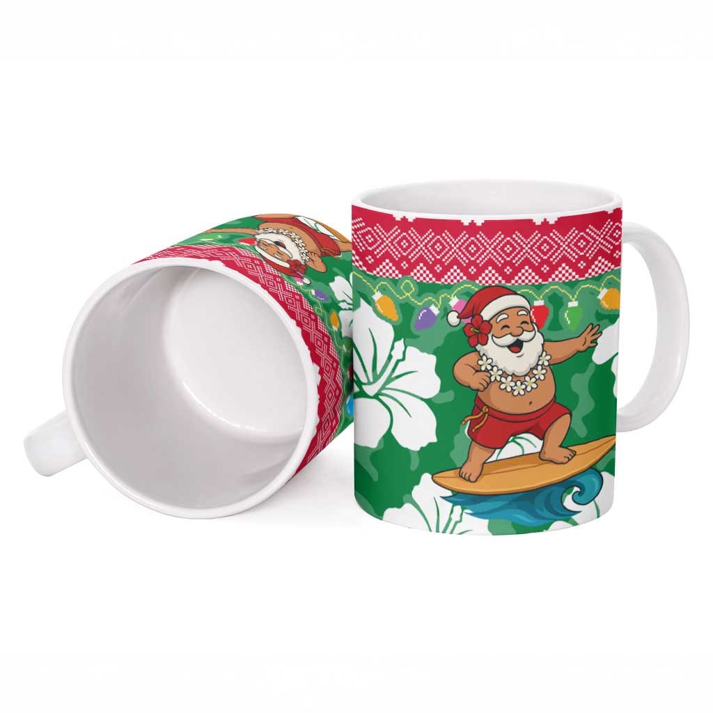 Maldives Christmas Ceramic Mug with Surfing Santa Claus Tropical Flowers and Holiday Wave - Wonder Print Shop