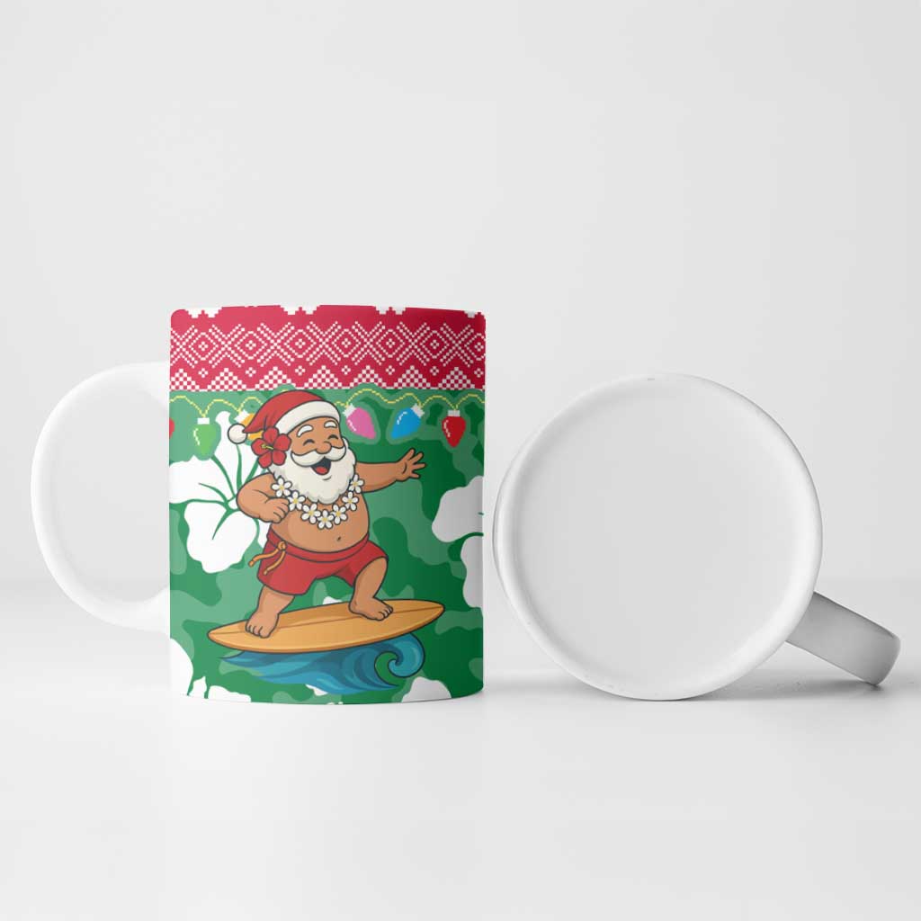 Maldives Christmas Ceramic Mug with Surfing Santa Claus Tropical Flowers and Holiday Wave - Wonder Print Shop