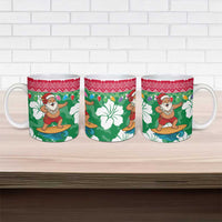Maldives Christmas Ceramic Mug with Surfing Santa Claus Tropical Flowers and Holiday Wave - Wonder Print Shop