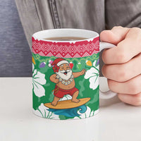 Maldives Christmas Ceramic Mug with Surfing Santa Claus Tropical Flowers and Holiday Wave - Wonder Print Shop