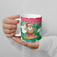 Maldives Christmas Ceramic Mug with Surfing Santa Claus Tropical Flowers and Holiday Wave - Wonder Print Shop