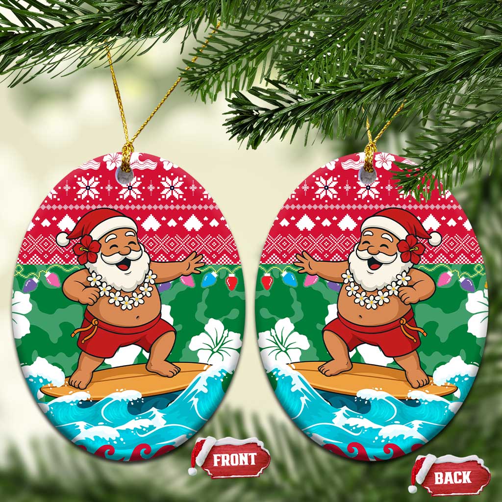 Maldives Christmas Ceramic Ornament with Surfing Santa Claus Tropical Flowers and Holiday Wave - Wonder Print Shop